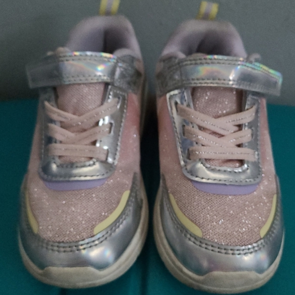 Kids Glitter Sneakers with Silver and Pink Accents